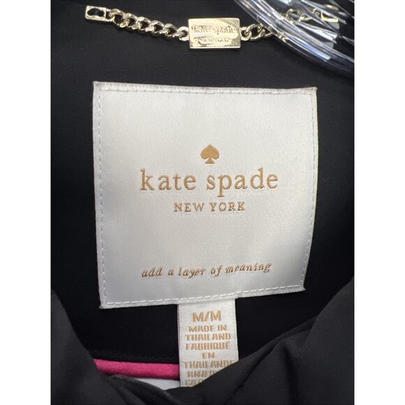 Kate Spade swing trench coat jacket black M medium white lining single breasted - Picture 3 of 7